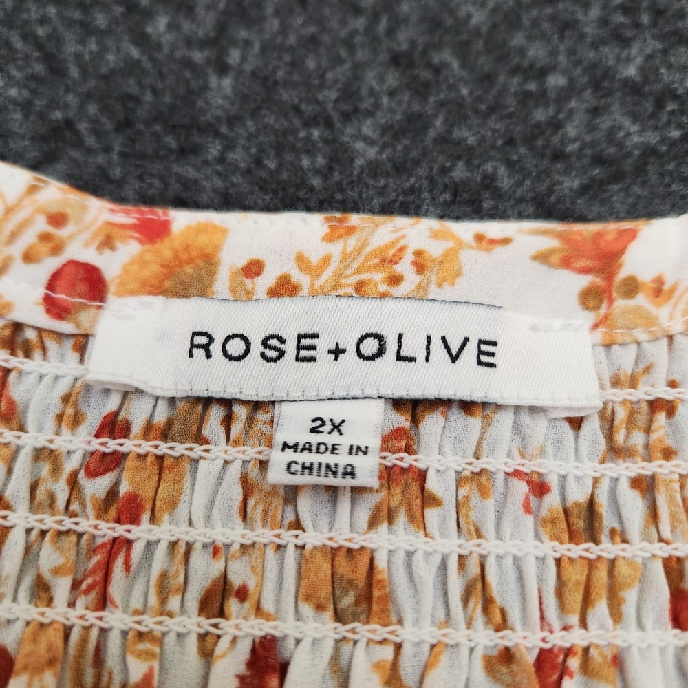 Rose+Olive Womens Plus 2X Cream Orange Fall Floral Faux Button Shirt Cottagecore - Picture 5 of 6